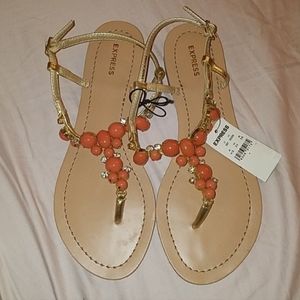 Express NWT Orange Beaded and Bling Sandals
